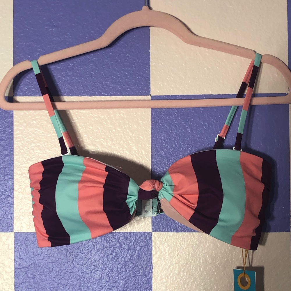 NWT Tanya Taylor Poppy Striped Bikini Top in Salmon Rose - Size L